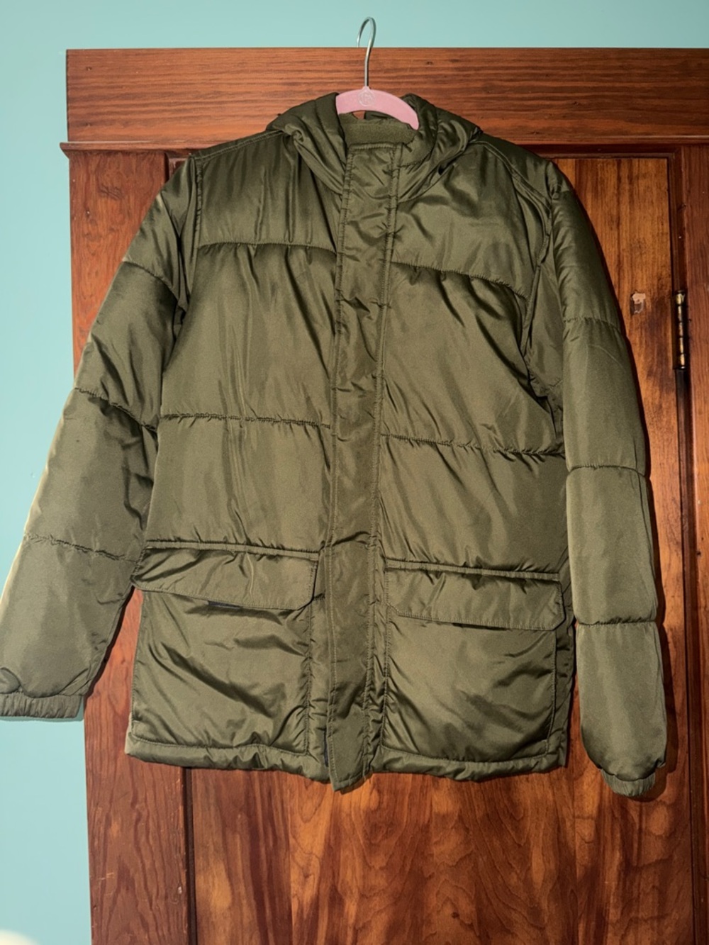 Olive Green Puffer Jacket with Hood boys XXL Old Navy